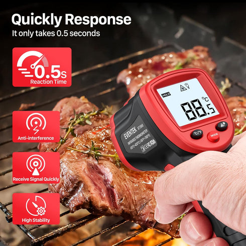 Eventek Infrared Thermometer Gun -58°F~788°F for Cooking, Pizza Oven, Grill, with Adjustable Emissivity