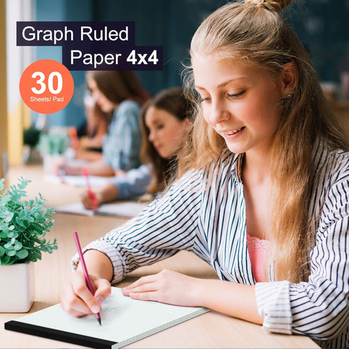 Graph Paper Pad, 8.5 x 11 Grid Paper, 12 Pack, 30 Sheets per Notepad, Graph Ruled Math Paper, Perforated Square Paper