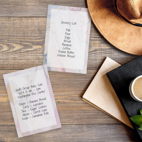 Marble Quartz Sticky Note Pads, 4" x 6" Repositionable Sticky Notes, 5 Elegant Designs, 50 Sheets Per Pad, Set of 5,