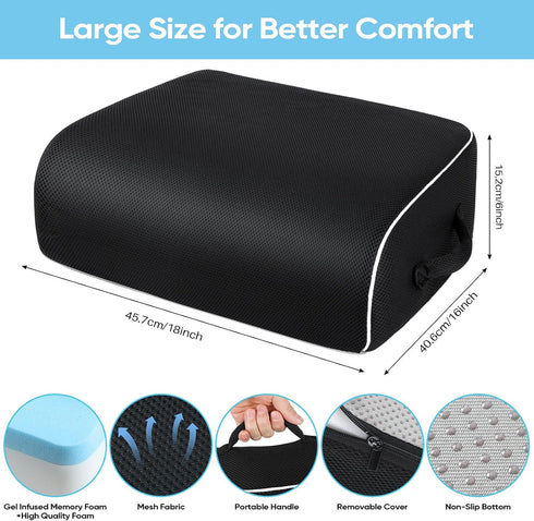 Tailbone 6"-Black Thick Chair Cushions, Office Booster Seat Cushion to Pain Relief, Non Slip Memory Thick Foam Cushion