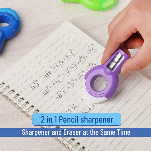 6 Pack, 2-in-1 Mr. Pen- Manual Pencil Sharpener & Eraser, Manual Sharpeners, Multicolored Sharpener with Eraser Fun