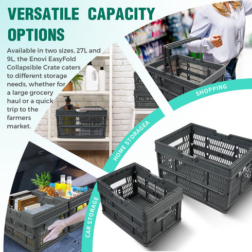 3 Pack (9L (2.4 EasyFold Collapsible Crate, Collapsible Shopping Basket, Milk Crate, Gal), Black)