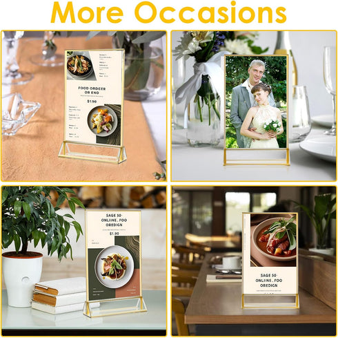 Yuanan 12 4x6 Inch PCS Acrylic Sign Holders, Wedding Table Number Holder Table Top Double Sided Gold Photo Frames Clear