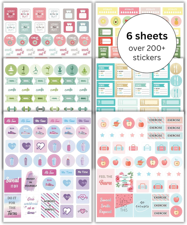 Lamare Workout, Fitness & Food Planner Stickers for Adults – Motivational, Aesthetic, Encouraging Journaling Stickers