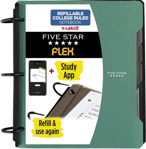 Five Star Flex Refillable Notebook, 300 Sheet Capacity, College Ruled Paper, 1-1/2 Inch TechLock Rings, Pockets, Tabs,