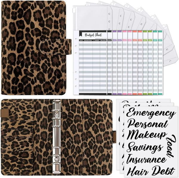 SKYDUE A6 Budget Binder | Money Organizer with Zipper Envelopes | 12Pcs Expense Budget Sheet & 24Pcs Stickers
