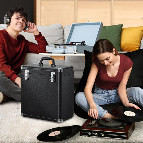 Hododou Vinyl Record Storage Case LP Album Collection Display Box Water Resistant Vinyl Record Organizer Storage Holds