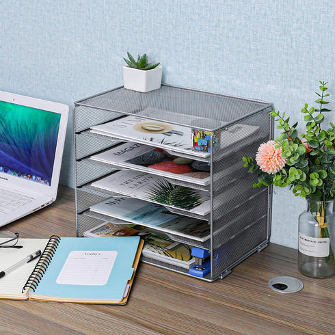 EasyPAG Mesh Office Paper Organizer, 5 Tier Desk Letter Tray File Sorter for Office and Home, Screws Free Design