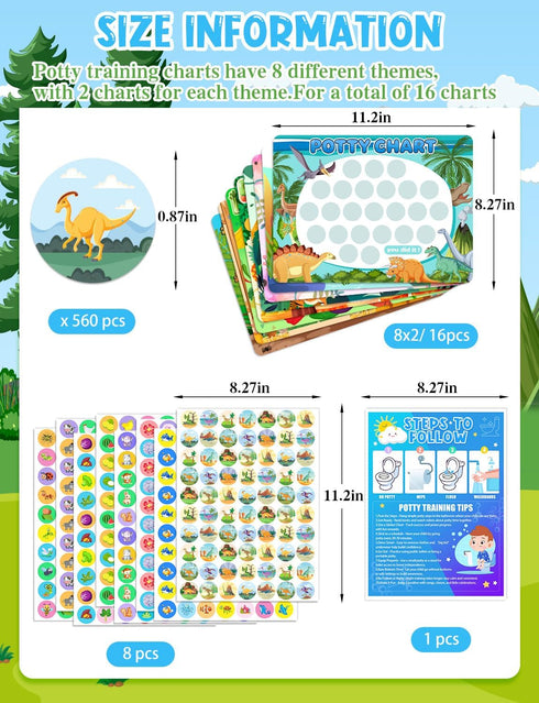 PCTCSHQ 25 8 560 Pcs Potty Training Chart Themes Potty Training Reward Chart with Stickers Develop Toileting Habit