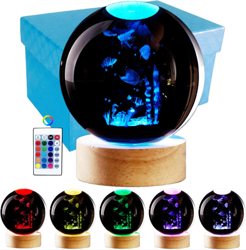 Conalisk 3D Light,16 Light,Dimmable Underwater World Crystal Ball Lamp,Lifelike LED Fish Crystal Night Colors Changing