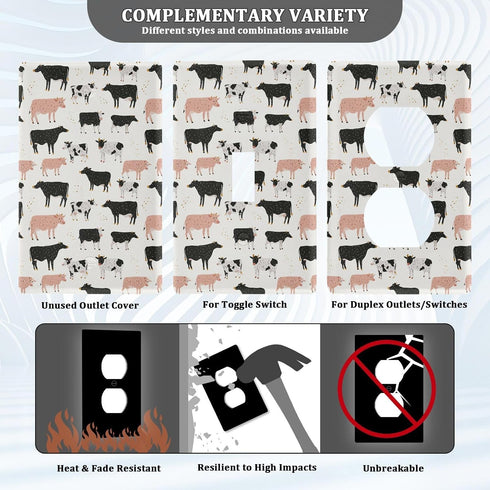 foixnub 1 Duplex Outlets Wall Plate Cover Cute Dairy Cattle Cows Gang Duplex Receptacle Switch Wall Plate Electrical