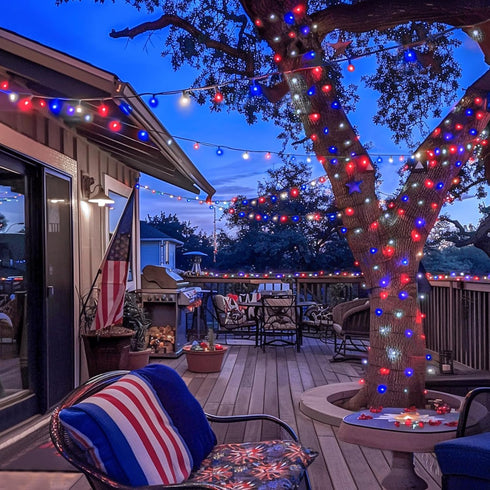 500 4th 173ft 8 4th JMEXSUSS LED Red White and Blue Lights of July Decorations, Modes of July Lights Outdoor