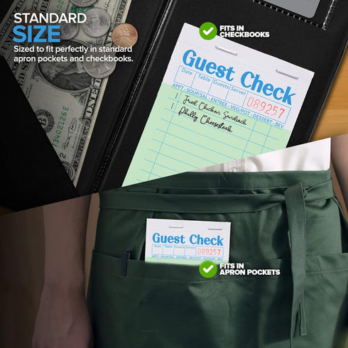 (10 Pack) 500 Stock Your Home Green Guest Check Books for Servers Server Note Pads, Waiter Checkbook, Food Receipt