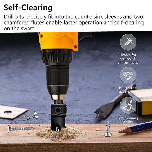 MulWark 82 Countersink Drill Bit Set with 5pcs Free Replaceable HSS Bits for Woodworking - 5 Pack