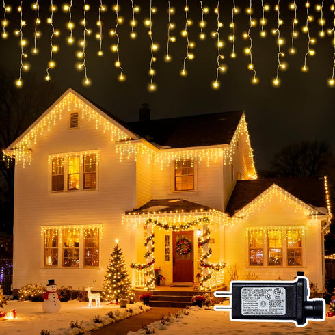 BYIZO Christmas Outdoor Icicle Lights - 480 LED 66+33 FT 8 Modes Curtain