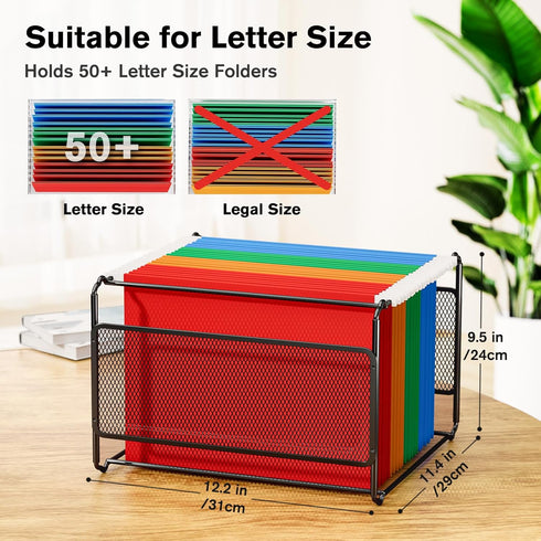 MaxGear Hanging File Organizer, Letter Size File Holder Filing Box, Metal Mesh Desk File Folder Storage for Office, Home, School, Black by MaxGear