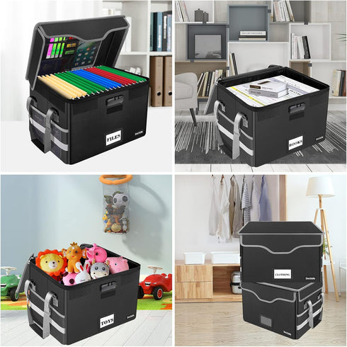 DocSafe Fireproof Document Box with Lock, Portable File Storage Organizer with Mesh Pockets, Collapsible for Home Office