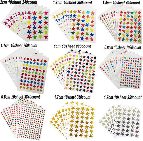 Kenkio 8270 Count Colorful Star Stickers Self-Adhesive Labels, Stars Stickers