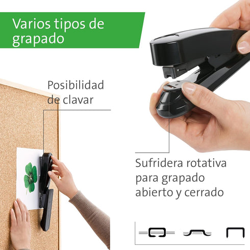 Novus B4fc re+new Flat Clinch Stapler, 50 Sheet Capacity, Made of 80% Recycled Plastic, Black Special Edition