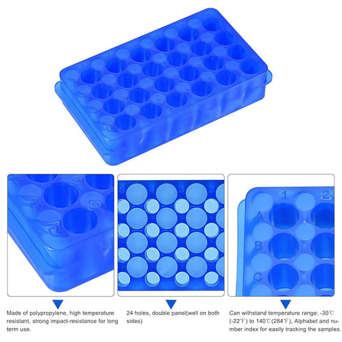 MECCANIXITY 24-Well Centrifuge Tube Rack, Double Panel Polypropylene for 11mm/7.5mm Hole, Suitable for 0.5ml/1.5ml/2ml