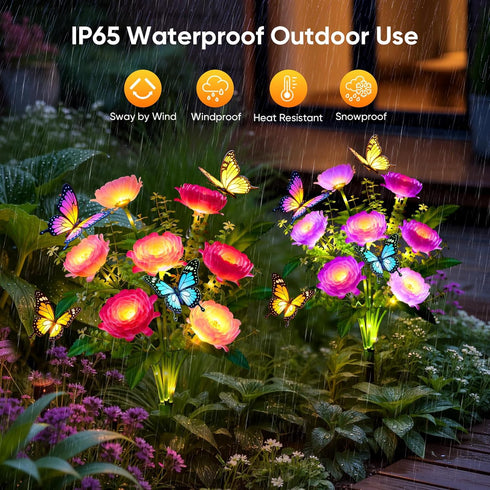 YALVION 3 Pack Solar Flowers Lights Outdoor Waterproof: LED Solar Lights Decorative for Outside Garden Decor