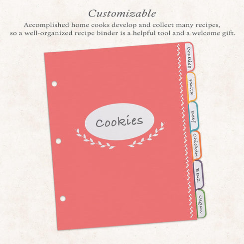 Jot & Mark Blank Recipe Binder Dividers with Tabs, Six Customizable Organizers for 8.5"x9.5" 3-Ring Binders