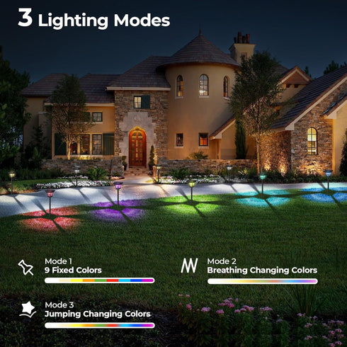 6 Pack 3 IP65 CINOTON RGBCW Solar Pathway Outdoor Lights, Lighting Modes Solar LED Garden Light, Waterproof Outside