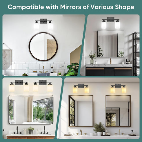 2-Light E26 Base(Bulbs Ascher Bathroom Light Fixtures, Vanity Light Over Mirror, Matte Black Wall Sconces with Milky