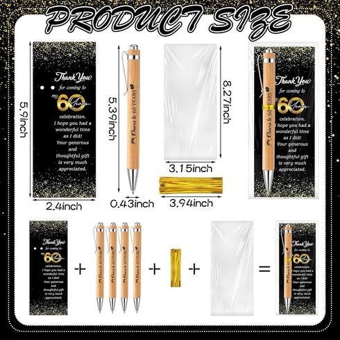 Sayglossy 50 Sets 60th 50 50 100 Birthday for Guests Anniversary Include Ballpoint Pens with Thank You Cards Bags