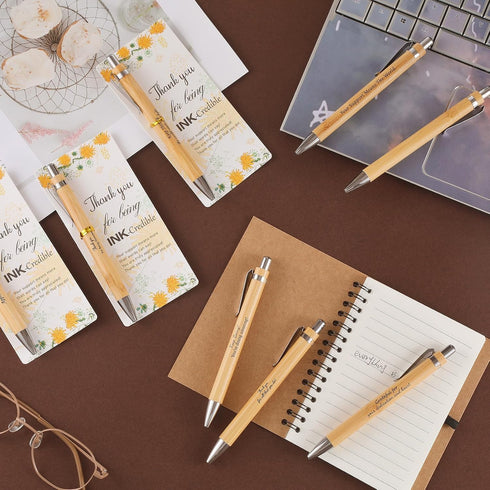 Zowekto 48 Set Employee Graduation Appreciation Gifts Bulk Inspirational Bamboo Pens with Thank You Cards, Motivation