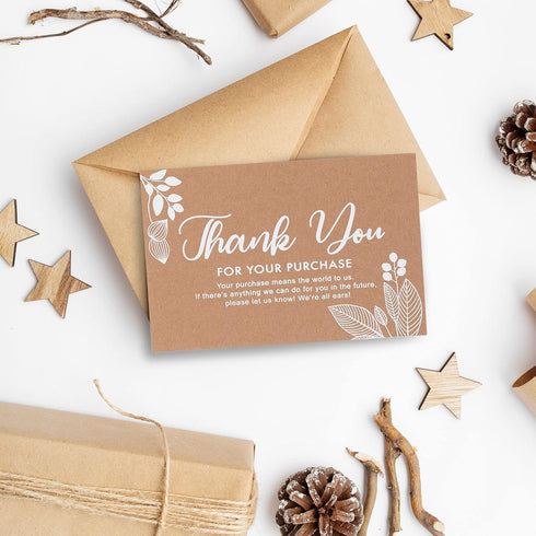 MATICAN 50-Pack Thank You For Your Order Cards, Kraft, 4 x 6 Inches, Postcard Size