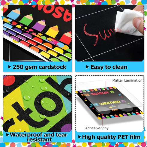 Calendar Bulletin Board Set - Seasons Weather Chart Display with Stickers for Classroom