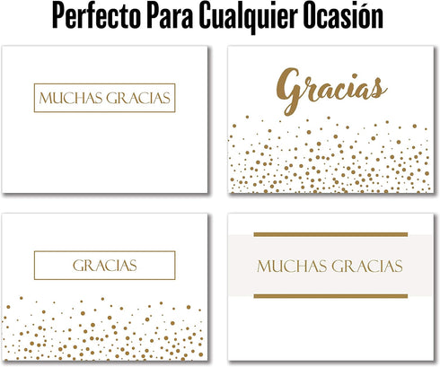 Shimmering 8 Pack 48 Spanish Gold Thank You Cards - Unique Designs