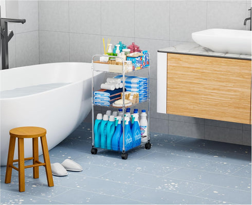 Yieach 3 Tiered Clear Rolling Cart with Wheels,Acrylic Storage Cart on Wheels for Bedside,College Dorm Room,Bathroom
