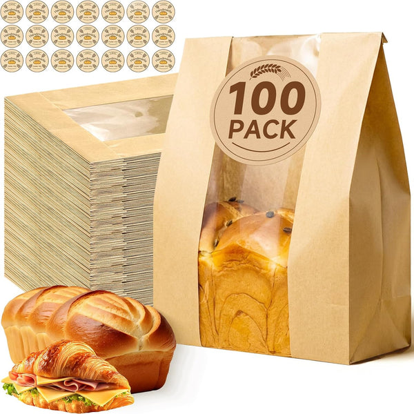 Tripho 100 Pcs Bread Bags for Homemade Bread with Clear Window &