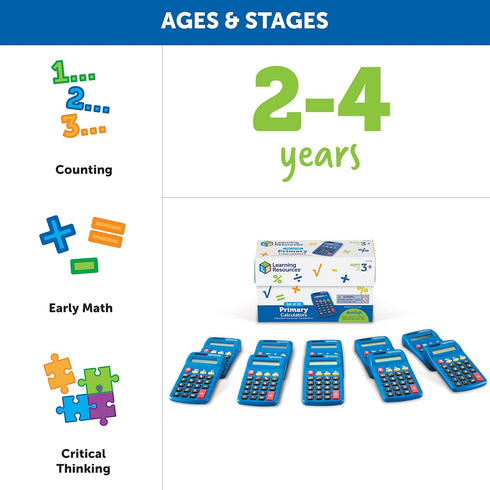 Learning Resources Primary Calculator - 10 Pieces, Basic Solar Powered Calculators, Teacher Supplies