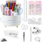 Office Desk Accessories, White 360° Pen Holder Desk Organizers with Tape Dispenser, Stapler, Remover, Staples, Ruler,