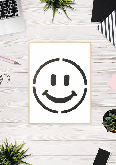 Smile Smiley Face Emoji Stencil, Reusable & Sturdy, 8.5" x 11" for Spreading Happiness in Crafts