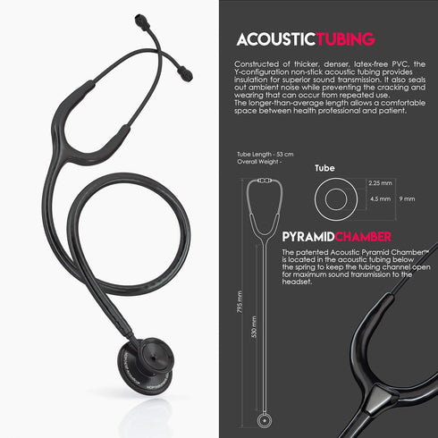 MDF Instruments Acoustica Lightweight Stethoscope for Doctors, Nurses, Home Health Use, Black Tube