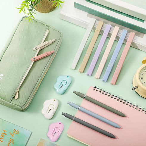 Ctosree 25 Pcs Aesthetic School Supplies, Big Capacity Pencil Case, 6 Pcs Cute Pastel Highlighters, 5 Pcs Retractable