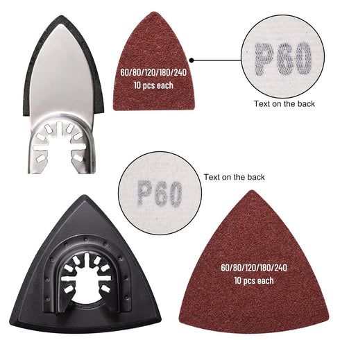 104Pcs Oscillating Tool Detail Sanding Pads Kit - 2 Triangle and 2 Finger Sanding Pads, 100 Multitool Sandpaper