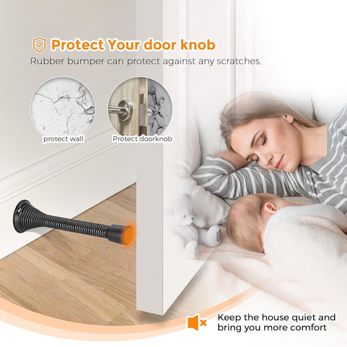 Ravinte Door Stoppers, 18 Pack Black Spring Door Stops with Rubber Bumper for Bottom of Door