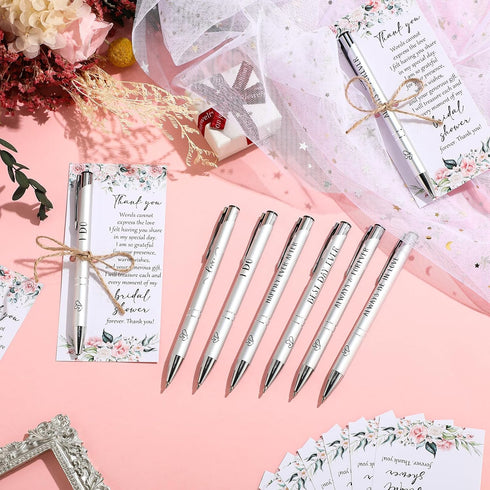 Chiisong 50 Sets Bridal Shower Favors for Guests Wedding Pens Bulk with Thank You Cards Bridal Shower Retractable