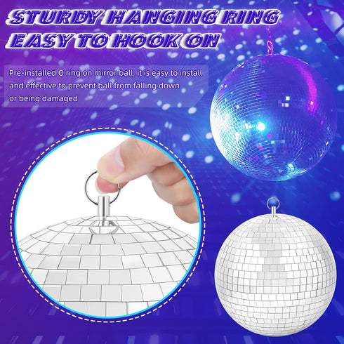 Meagoo 8" 6RPM 4 18 Disco Ball with Motor and Light, Hanging Mirror Ball and Batteries Powered Rotating Motor