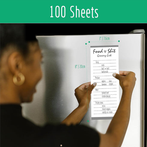 Hebayy 100 Pages Food&Shit Magnetic Back Funny Grocery List Planner Note Pad for Fridge Locker (3" x 8")