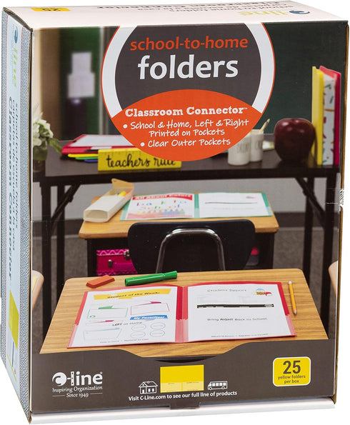 C-Line Classroom Connector School-to-Home Folders, Yellow, 25 per Box (32006)