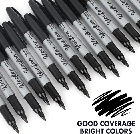 Yocfon 144 Count Set, Permanent Markers Bulk, Black Permanent Markers Fine Tip, Waterproof Markers, Works On Plastic