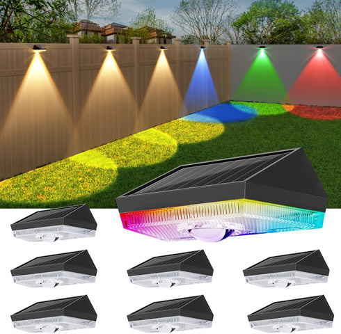 Ellasay Solar Fence Lights Outdoor: 10 Lighting Modes with RGB Solar Powered