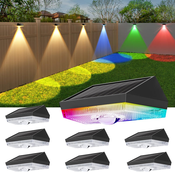 Ellasay Solar Fence Lights Outdoor: 10 Lighting Modes with RGB Solar Powered