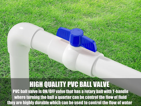2PCS 2" PVC Ball Valve, SCH40 Slip PVC Water Pipe Valve with Easy Turn Blue T-Handle